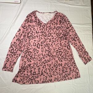 Women's Maysoar tunic blouse.  Pink/Brown.  Tunic style animal‎ print, size XL